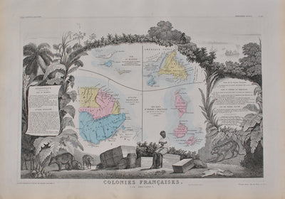 Victor LEVASSEUR : Carte ancienne des territoires français en Amérique, Gravure originale (vue générale) - Crédit photo : Galerie Art.Paris