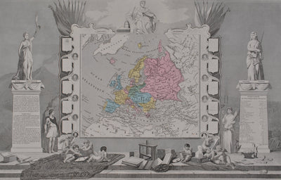 Victor LEVASSEUR : Carte ancienne de l'Europe, Gravure originale (photo de détail 2) - Crédit photo : Galerie Art.Paris