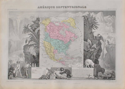 Victor LEVASSEUR : Carte ancienne de l'Amérique Septentrional, Gravure originale (vue générale) - Crédit photo : Galerie Art.Paris