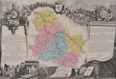 Victor LEVASSEUR : France, Carte ancienne  de l'Yonne, Gravure originale (photo de détail 2) - Crédit photo : Galerie Art.Paris