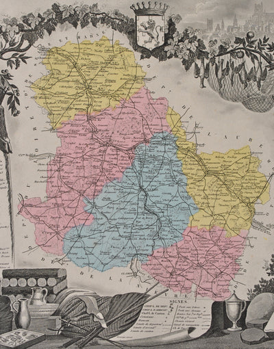 Victor LEVASSEUR : France, Carte ancienne  de l'Yonne, Gravure originale (photo de détail 4) - Crédit photo : Galerie Art.Paris