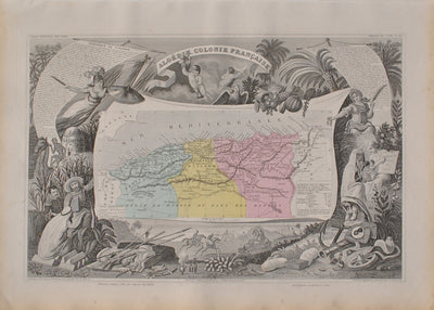 Victor LEVASSEUR : Carte ancienne de  l'Algérie Français, Gravure originale (vue générale) - Crédit photo : Galerie Art.Paris