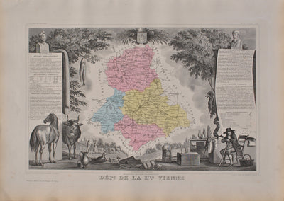 Victor LEVASSEUR : France, Carte ancienne de la Haute Vienne, Gravure originale (vue générale) - Crédit photo : Galerie Art.Paris