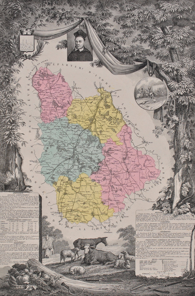 Victor LEVASSEUR : France, Carte ancienne de la Vienne, Gravure originale (photo de détail 2) - Crédit photo : Galerie Art.Paris