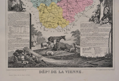 Victor LEVASSEUR : France, Carte ancienne de la Vienne, Gravure originale (photo de détail 3) - Crédit photo : Galerie Art.Paris