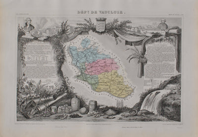 Victor LEVASSEUR : France, Carte ancienne du Vaucluse, Gravure originale (vue générale) - Crédit photo : Galerie Art.Paris