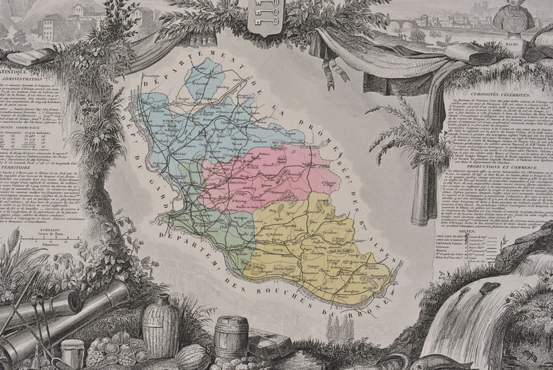 Victor LEVASSEUR : France, Carte ancienne du Vaucluse, Gravure originale (photo de détail 3) - Crédit photo : Galerie Art.Paris