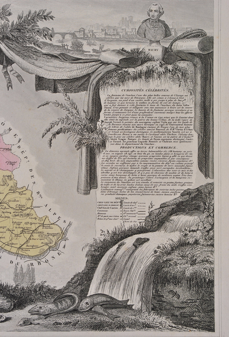 Victor LEVASSEUR : France, Carte ancienne du Vaucluse, Gravure originale (photo de détail 5) - Crédit photo : Galerie Art.Paris