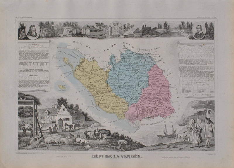 Victor LEVASSEUR : France, Carte ancienne de la Vendée, Gravure originale (vue générale) - Crédit photo : Galerie Art.Paris