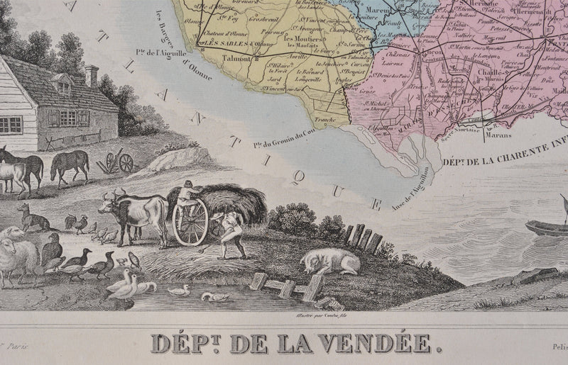 Victor LEVASSEUR : France, Carte ancienne de la Vendée, Gravure originale (photo de détail 6) - Crédit photo : Galerie Art.Paris