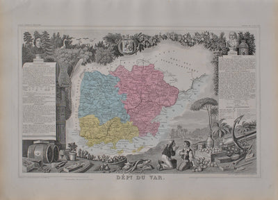 Victor LEVASSEUR : France, Carte ancienne du Var, Gravure originale (vue générale) - Crédit photo : Galerie Art.Paris