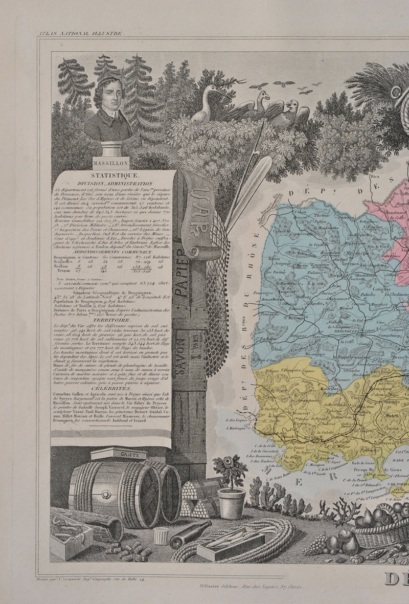 Victor LEVASSEUR : France, Carte ancienne du Var, Gravure originale (photo de détail 5) - Crédit photo : Galerie Art.Paris