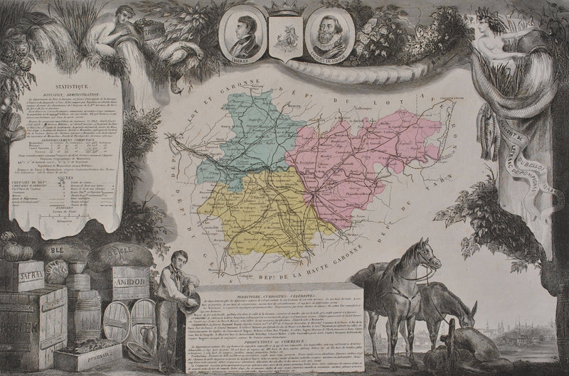 Victor LEVASSEUR : France, Carte ancienne du Tarn et Garonne, Gravure originale (photo de détail 2) - Crédit photo : Galerie Art.Paris