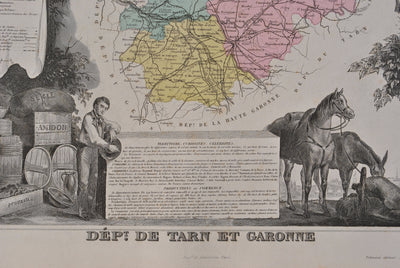 Victor LEVASSEUR : France, Carte ancienne du Tarn et Garonne, Gravure originale (photo de détail 3) - Crédit photo : Galerie Art.Paris