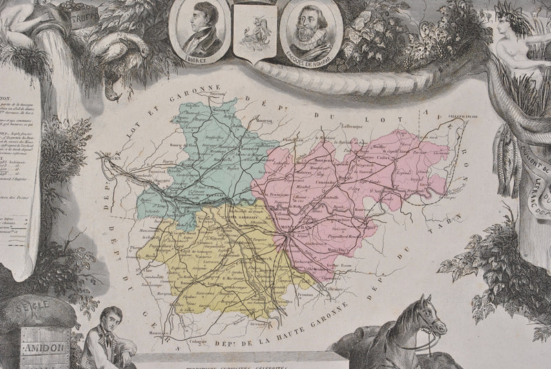 Victor LEVASSEUR : France, Carte ancienne du Tarn et Garonne, Gravure originale (photo de détail 6) - Crédit photo : Galerie Art.Paris