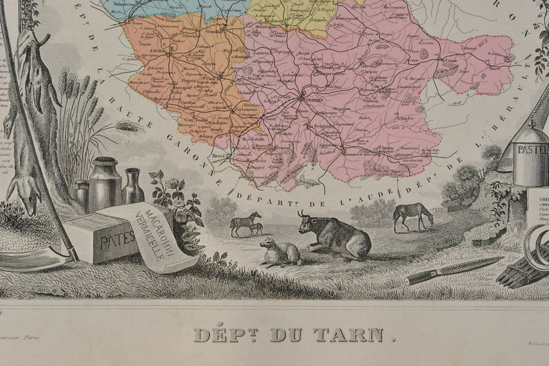 Victor LEVASSEUR : France, Carte ancienne du Tarn, Gravure originale (photo de détail 3) - Crédit photo : Galerie Art.Paris