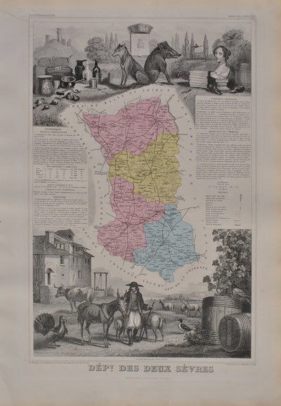 Victor LEVASSEUR : France, Carte ancienne des Deux Sèvres, Gravure originale (vue générale) - Crédit photo : Galerie Art.Paris