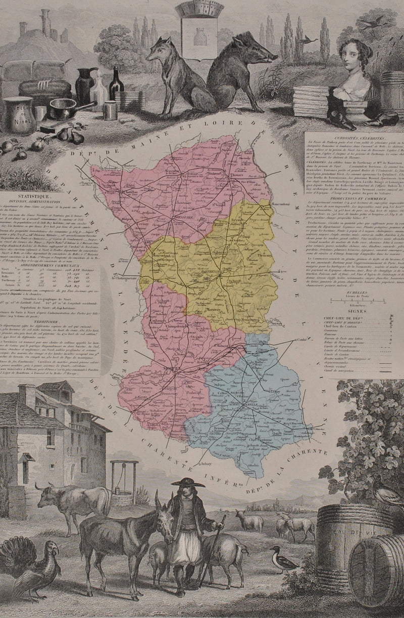 Victor LEVASSEUR : France, Carte ancienne des Deux Sèvres, Gravure originale (photo de détail 2) - Crédit photo : Galerie Art.Paris