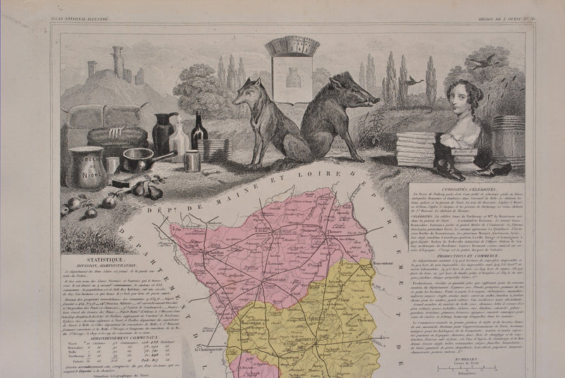 Victor LEVASSEUR : France, Carte ancienne des Deux Sèvres, Gravure originale (photo de détail 5) - Crédit photo : Galerie Art.Paris