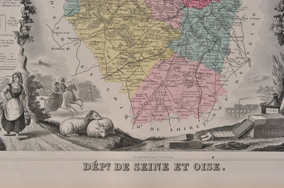 Victor LEVASSEUR : France, Carte ancienne de Seine et Oise, Gravure originale (photo de détail 3) - Crédit photo : Galerie Art.Paris