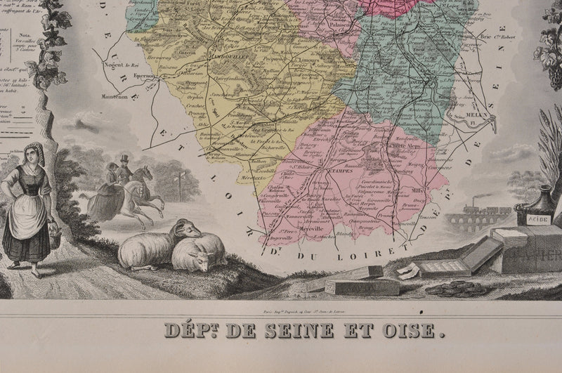 Victor LEVASSEUR : France, Carte ancienne de Seine et Oise, Gravure originale (photo de détail 3) - Crédit photo : Galerie Art.Paris