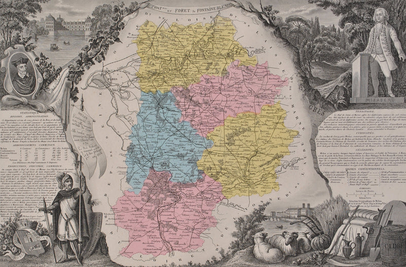 Victor LEVASSEUR : France, Carte ancienne de Seine et Marne, Gravure originale (photo de détail 2) - Crédit photo : Galerie Art.Paris