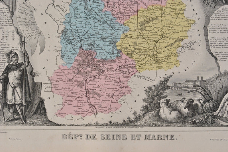 Victor LEVASSEUR : France, Carte ancienne de Seine et Marne, Gravure originale (photo de détail 3) - Crédit photo : Galerie Art.Paris