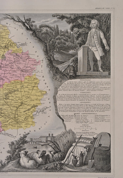 Victor LEVASSEUR : France, Carte ancienne de Seine et Marne, Gravure originale (photo de détail 5) - Crédit photo : Galerie Art.Paris