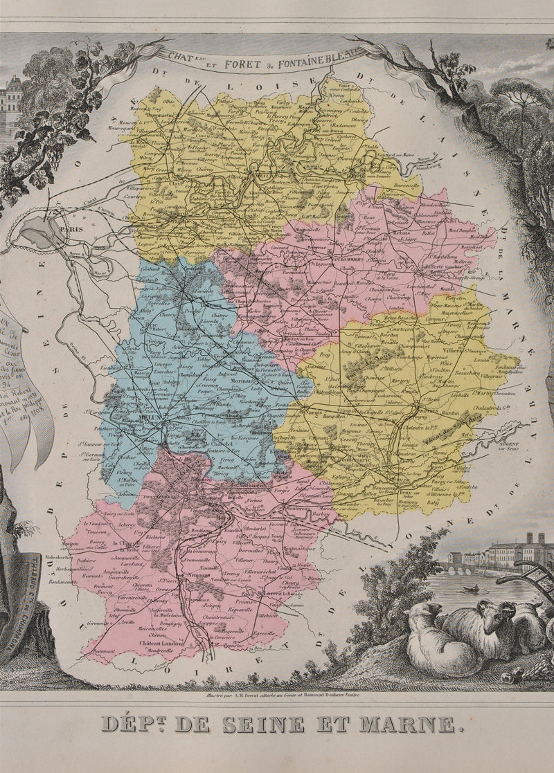 Victor LEVASSEUR : France, Carte ancienne de Seine et Marne, Gravure originale (photo de détail 6) - Crédit photo : Galerie Art.Paris