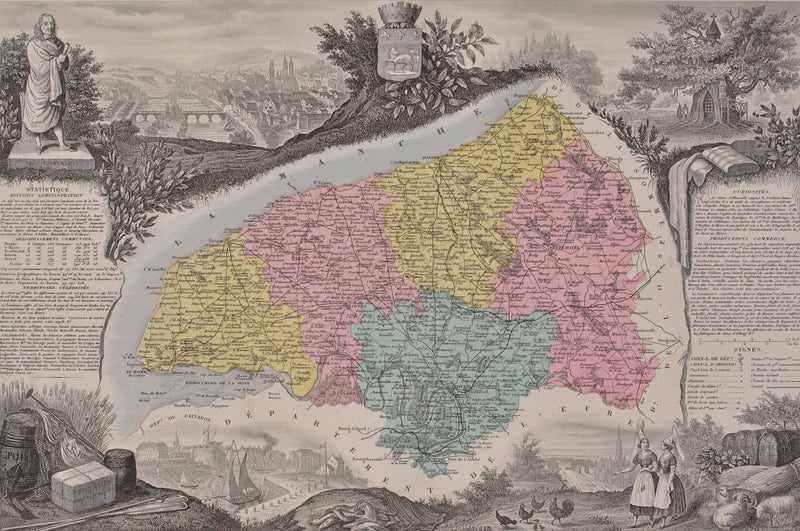 Victor LEVASSEUR : France, Carte ancienne de Seine Inférieure, Gravure originale (photo de détail 2) - Crédit photo : Galerie Art.Paris