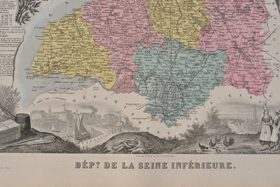 Victor LEVASSEUR : France, Carte ancienne de Seine Inférieure, Gravure originale (photo de détail 3) - Crédit photo : Galerie Art.Paris