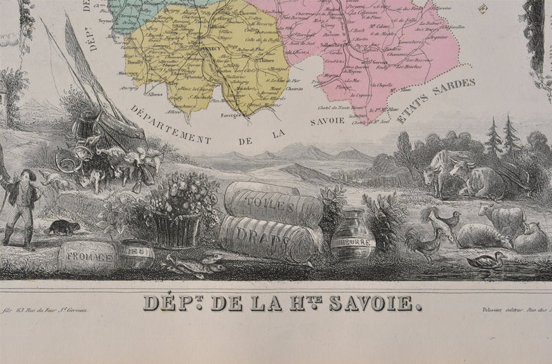 Victor LEVASSEUR : France, Carte ancienne de la Haute Savoie, Gravure originale (photo de détail 3) - Crédit photo : Galerie Art.Paris