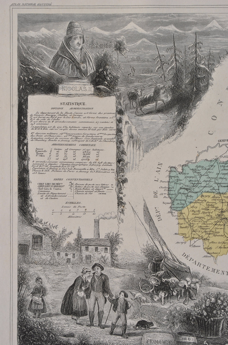 Victor LEVASSEUR : France, Carte ancienne de la Haute Savoie, Gravure originale (photo de détail 4) - Crédit photo : Galerie Art.Paris