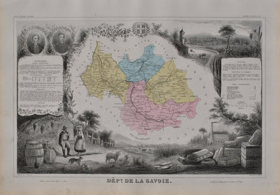 Victor LEVASSEUR : France, Carte ancienne de la Savoie, Gravure originale (vue générale) - Crédit photo : Galerie Art.Paris