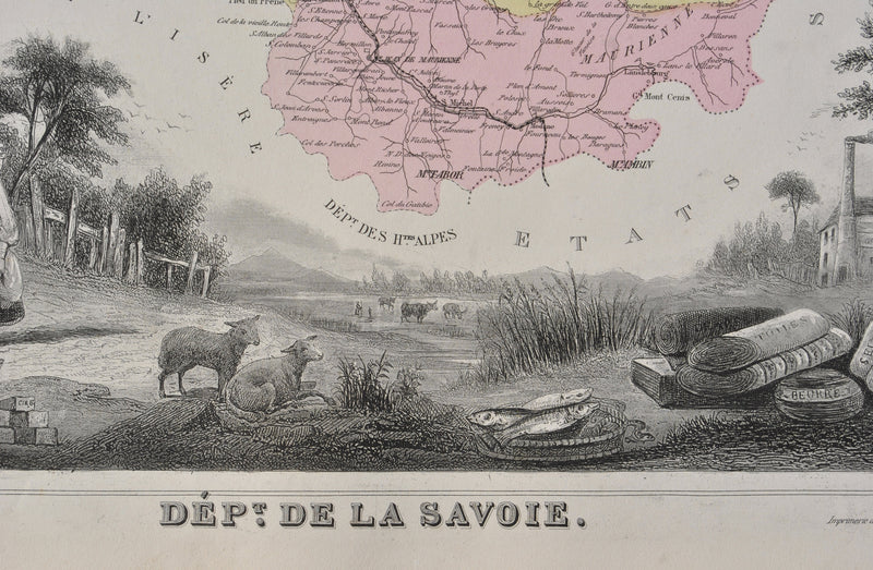 Victor LEVASSEUR : France, Carte ancienne de la Savoie, Gravure originale (photo de détail 3) - Crédit photo : Galerie Art.Paris