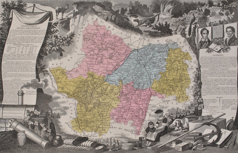 Victor LEVASSEUR : France, Carte ancienne de la Sarthe, Gravure originale (photo de détail 2) - Crédit photo : Galerie Art.Paris