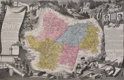 Victor LEVASSEUR : France, Carte ancienne de la Saône et Loire, Gravure originale (photo de détail 2) - Crédit photo : Galerie Art.Paris