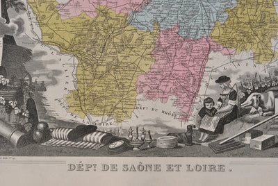 Victor LEVASSEUR : France, Carte ancienne de la Saône et Loire, Gravure originale (photo de détail 3) - Crédit photo : Galerie Art.Paris