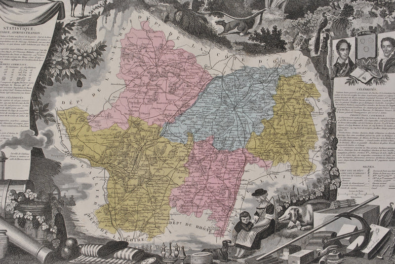 Victor LEVASSEUR : France, Carte ancienne de la Saône et Loire, Gravure originale (photo de détail 6) - Crédit photo : Galerie Art.Paris