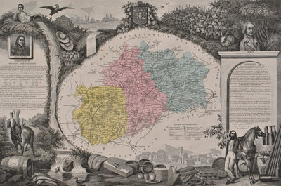 Victor LEVASSEUR : France, Carte ancienne de la Haute Saône, Gravure originale (photo de détail 2) - Crédit photo : Galerie Art.Paris