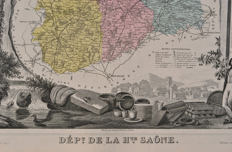 Victor LEVASSEUR : France, Carte ancienne de la Haute Saône, Gravure originale (photo de détail 3) - Crédit photo : Galerie Art.Paris