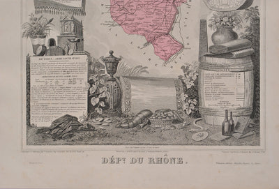 Victor LEVASSEUR : France, Carte ancienne du Rhône, Gravure originale (photo de détail 3) - Crédit photo : Galerie Art.Paris