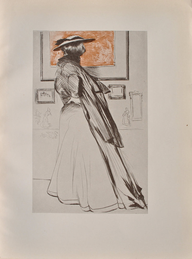 Paul César HELLEU : Elégante au musée, Héliogravure originale (vue générale) - Crédit photo : Galerie Art.Paris