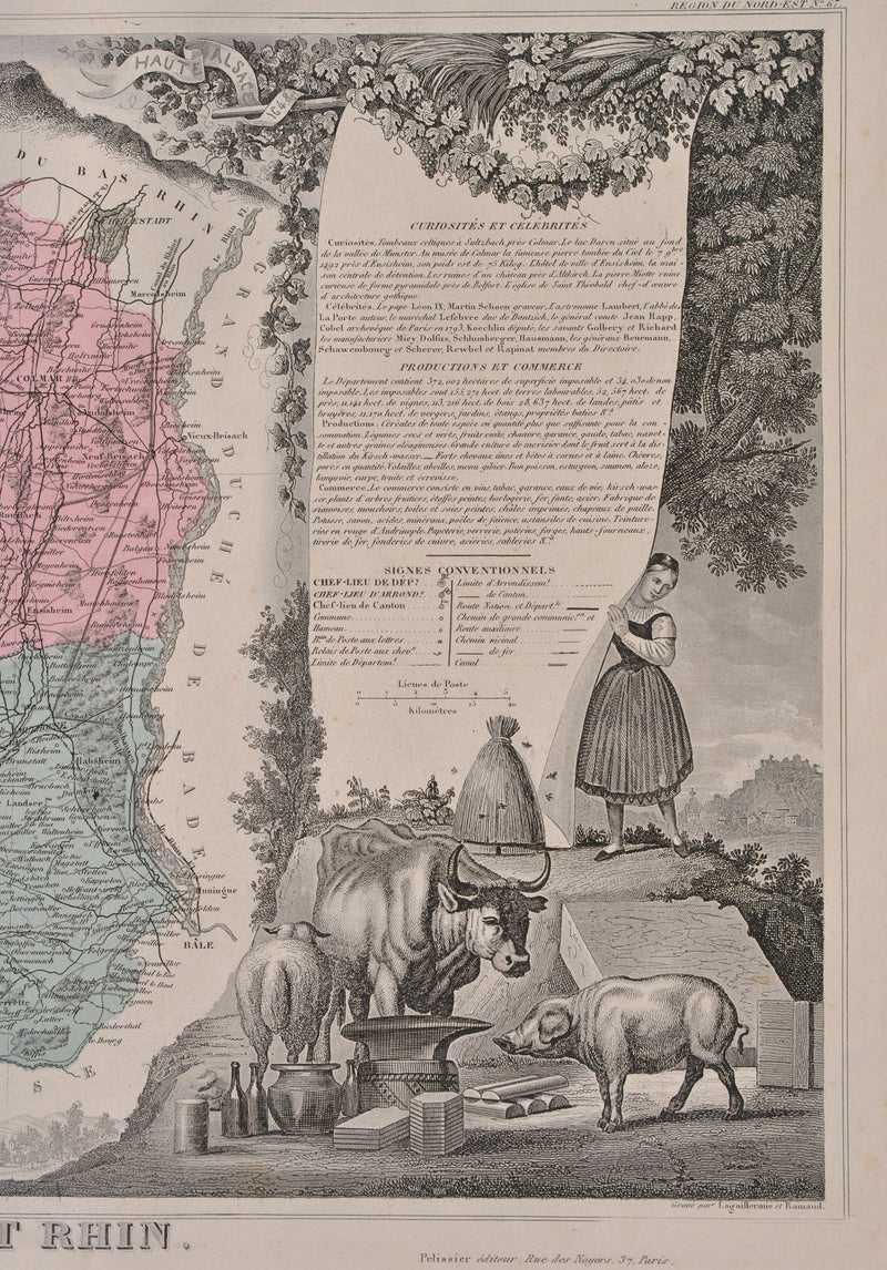 Victor LEVASSEUR : France, Carte ancienne du Haut Rhin, Gravure originale (photo de détail 6) - Crédit photo : Galerie Art.Paris