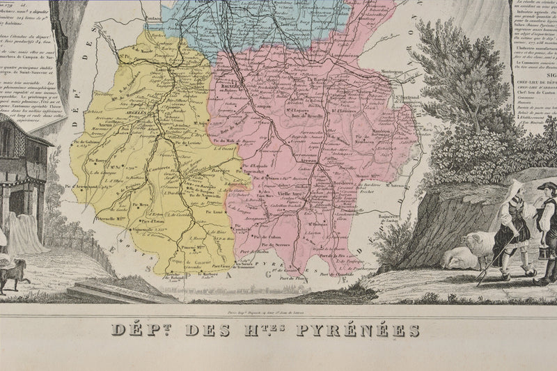 Victor LEVASSEUR : France, Carte ancienne des Hautes Pyrénées, Gravure originale (photo de détail 3) - Crédit photo : Galerie Art.Paris