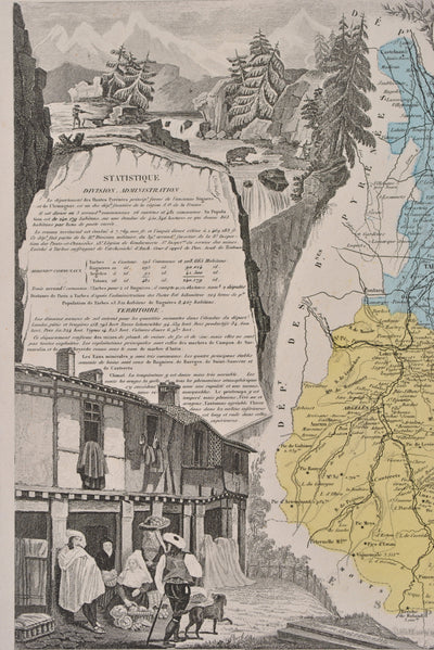 Victor LEVASSEUR : France, Carte ancienne des Hautes Pyrénées, Gravure originale (photo de détail 4) - Crédit photo : Galerie Art.Paris