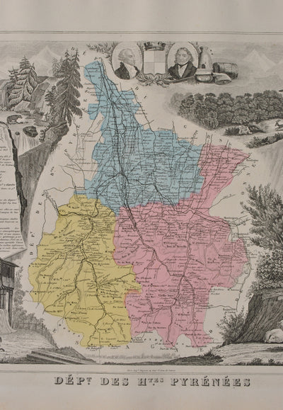 Victor LEVASSEUR : France, Carte ancienne des Hautes Pyrénées, Gravure originale (photo de détail 5) - Crédit photo : Galerie Art.Paris