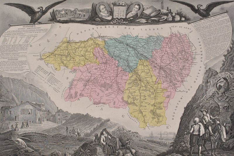 Victor LEVASSEUR : France, Carte ancienne des Pyrénées, Gravure originale (photo de détail 2) - Crédit photo : Galerie Art.Paris