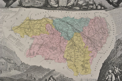 Victor LEVASSEUR : France, Carte ancienne des Hautes Pyrénées, Gravure originale (photo de détail 5) - Crédit photo : Galerie Art.Paris