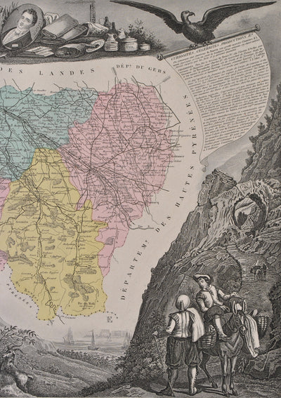 Victor LEVASSEUR : France, Carte ancienne des Hautes Pyrénées, Gravure originale (photo de détail 6) - Crédit photo : Galerie Art.Paris